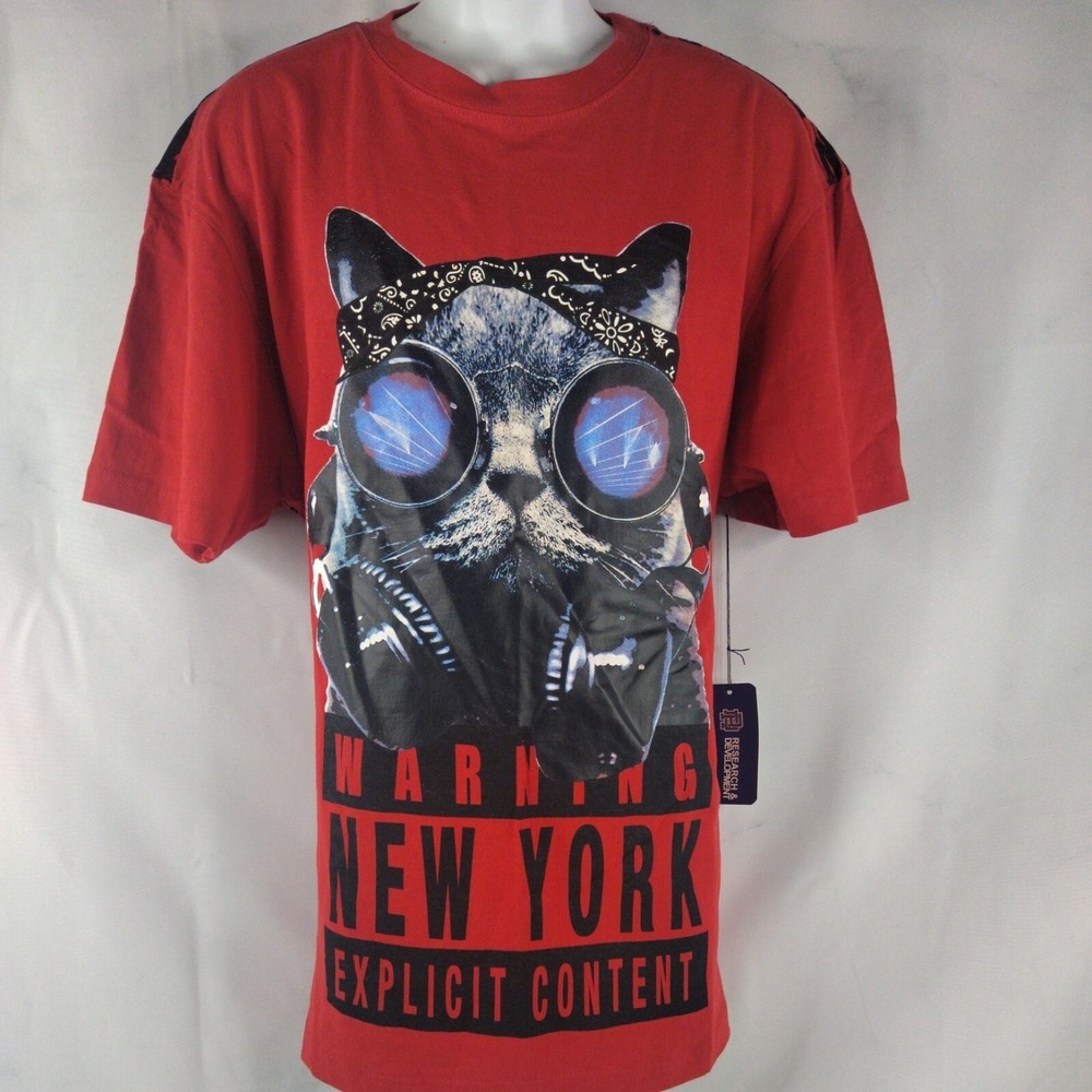Research Development Cat Graphic T-Shirt Men's XL Red Short Sleeves Crew Neck
